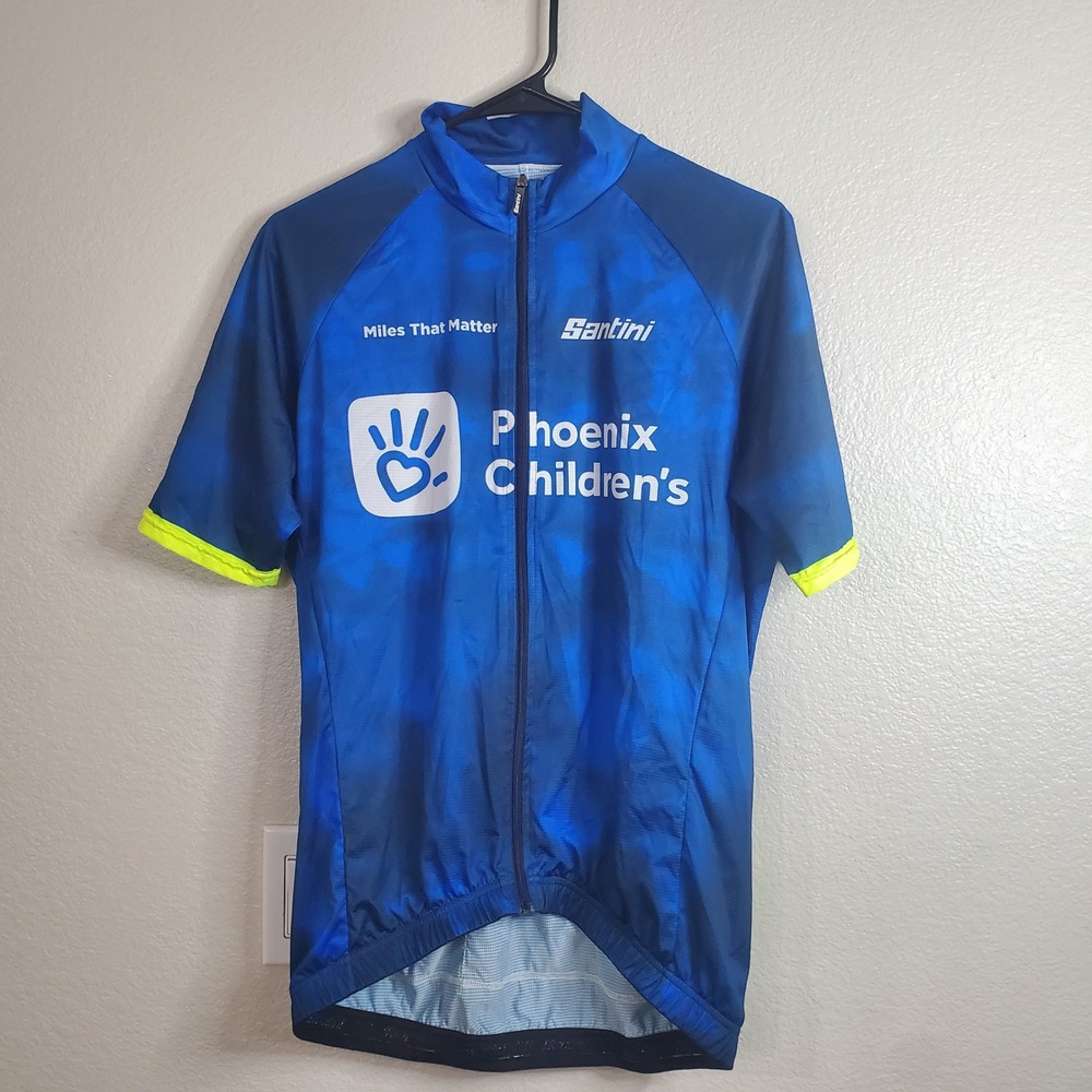 Santini Phoenix Childrens Miles That Matter Cycling Jersey XL Blue Neon Italy